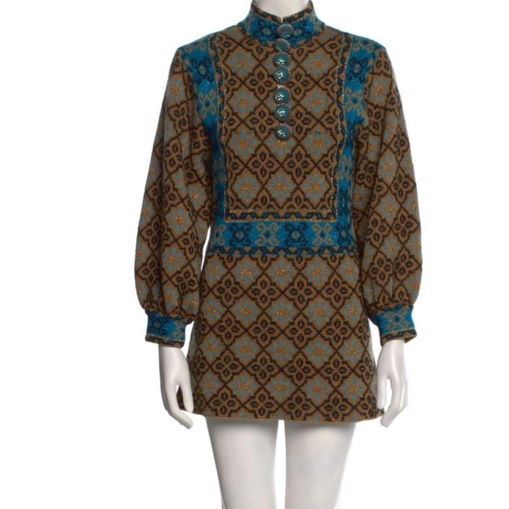 Gucci Women's Dress with Blue and Brown Pattern